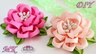 🌺 Flowers from rep ribbons. Clips for hair. Kanzashi DIY