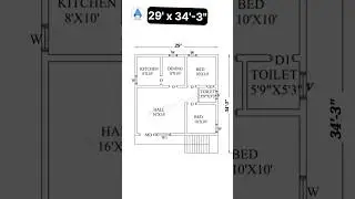 Simple floor plan with dimensions | 29x34 House Plans 