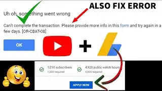 Link Adsense Account with Youtube 2021 | Fix Can't Complete The Transaction [OR-CBAT-08] in Adsense