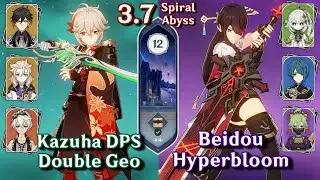 Spiral Abyss 3.7 - C0 Kazuha DPS Double Geo & Beidou Hyperbloom | Floor 12 9 Star | Genshin Impact