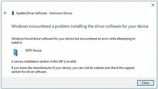 📱 MTP device a service installation section in this INF is invalid FIX