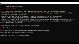 Encountered error while trying to install package Pillow | Python Error |  Aryadrj | IT