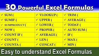 30 powerful excel formulas | how to use excel formulas | top excel formulas | most useful MS excel