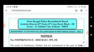 WBP New Official Notice Published 2023 || WBP Lady Constable Preliminary Results Out 🥳