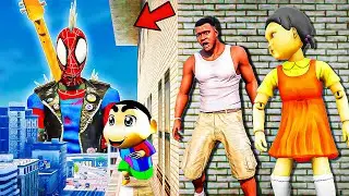 Franklin and Shinchan & Pinchan play HIDE AND KILL with Squid Game Doll In GTA 5