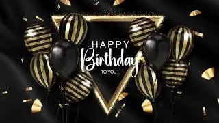 Black and Gold birthday theme with golden balloons and confetti background 4K video loops 2 hours VJ