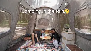 Camping keluarga saat Hujan sepanjang hari menggunakan tenda automatic | Tangkal Pinus
