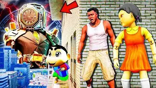 Franklin and Shinchan & Pinchan play HIDE AND KILL with Squid Game Doll In GTA 5