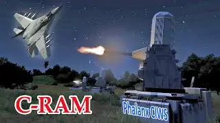 Phalanx CIWS (C-RAM) fires against enemy planes [Close-in weapon system]