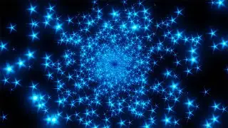 Blue Star-Shaped Particles With Tunneling Motion. Black background. Neon.  4K Video Loop