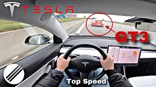 TESLA MODEL 3 460HP TOP SPEED DRIVE ON GERMAN AUTOBAHN 🏎