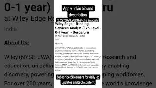 Wiley Edge Hiring for Banking Hiring Specialist #freshers #2022batch #2023batch #2024batch #hiring