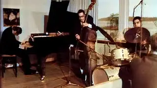 Bill Evans Trio, at Ilkka Kuusisto's home, Lauttasaari, Helsinki, Finland, October 1970 (colorized)