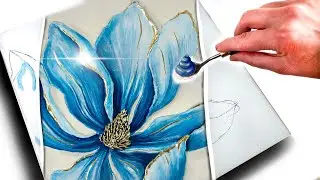 MUST SEE Texture! (One Year Old Texture Paste!) Blue Magnolia Flower Art | AB Creative Tutorial