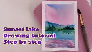 How to draw sunset landscape easy step by step. Art relaxation. Drawing tutorial for beginners.