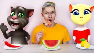 Talking Tom and Talking Angela in Real Life - Mukbang Food Challenge