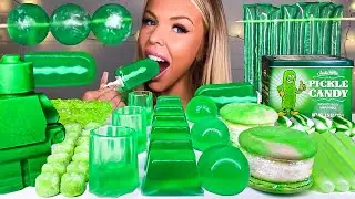 MOST POPULAR ASMR *GREEN FOOD* JELLY POPSICLE, EDIBLE GLASS, GREEN TEA MACARON, LEGO MAN MUKBANG 먹방