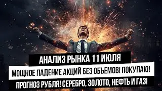 Анализ рынка 11 июля. Сильное падение в акциях без объемов. На рынке паника - покупаю акции!