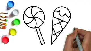 How to draw sweet candy lollipop and ice cream Как нарисовать сладкую конфету леденец и мороженое