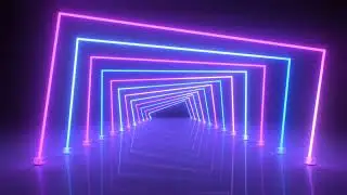 4K Ultraviolet Abstract Neon Light Tunnel Squares Glow with Reflections