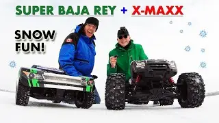 BIG RC CARS - on ICE and SNOW - Traxxas X-MAXX & Losi Super Baja Rey