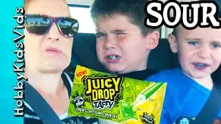 Sour Candy Taste Reaction! Juicy Drop Taffy HobbyFrog + HobbyPig HobbyKidsVids