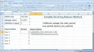 Finance in Excel 7 - Calculate The Declining Balance Method of Depreciation in Excel - Using VDB()