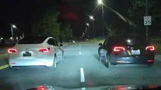 Tesla Model 3 Single Motor vs Dual Motor Drag Racing on the street.