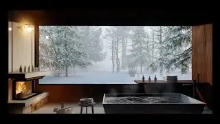 Уютный зимний вечер. Звук камина. За окном падает снег. Cozy house in the Forest a burning fireplace