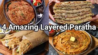 Lachhedar Masala Paratha 4 Ways - Layered Paratha Recipes | Multi Layered Stuffed Paratha Recipes