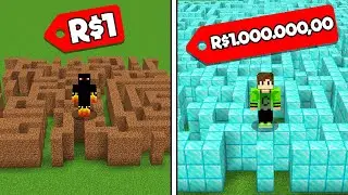 LABIRINTO de R$1 vs LABIRINTO de R$1.000.000,00 no minecraft