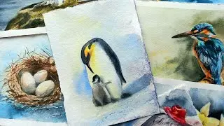 How to draw penguins in watercolor - a watercolor master class for beginners.