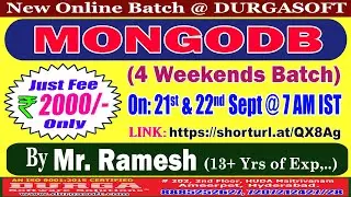 MongoDB (4 Weekends Batch) Online Training @ DURGASOFT