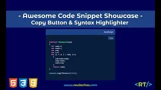 Awesome Code Snippet Showcase | HTML, CSS, JavaScript + Highlight.js & Clipboard API