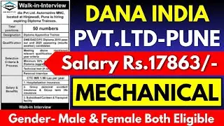 Dana Pvt Ltd Job Vacancies In Pune India || Diploma Trainee Engineer Post || Salary Rs.17863/-