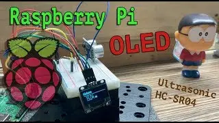 Raspberry Pi  +OLED + Ultrasonic HC-SR04 distance sensor