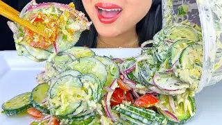 CREAMY CEASAR DILL CUCUMBER SALAD | ASMR | MUKBANG | EATING SOUNDS