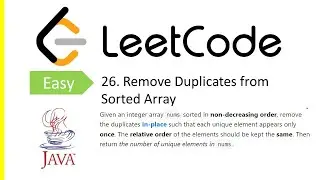 LeetCode Problem: 26. Remove Duplicates from Sorted Array | Java Solution