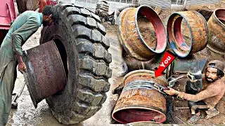 How to Rebuild Caterpillar  Loader Tire Rim short to long with old pipe || replace tire rim plate