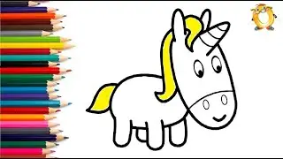 How to draw a unicorn. Coloring page/Drawing and painting for kids. Learn colors.