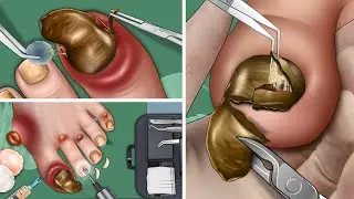 ASMR Best treatment for toe swelling,ingrown nails, perennial toenail removal, deep clean treatment