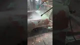Washing the paint off this 1967 Amphicar after a chemical dip #automotive #restoration #cars #clean