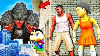 Franklin and Shinchan & Pinchan play HIDE AND KILL with Squid Game Doll In GTA 5