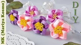 Цветок канзаши с самодельными тычинками из фоамирана | мастер класс | DIY | kanzashi | flower | foam
