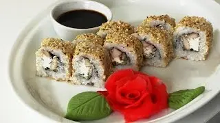 Как сделать Ролл с курицей и кунжутом.  Roll with chicken and sesame seeds.