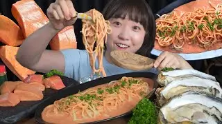 pasta made with raw yellow ray liver 🍝Mukbang eating show