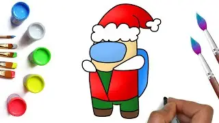 How to draw Among As dressed as Santa Claus, the easiest Christmas drawings for kids