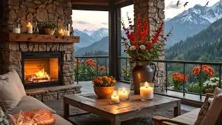 Cozy Terrace in Mountain Ambience with Fireplace, Candles and Nature Sounds for Relaxation and Sleep