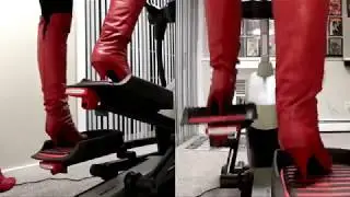 Red Leather High Heel Over the Knee Boots Exercising