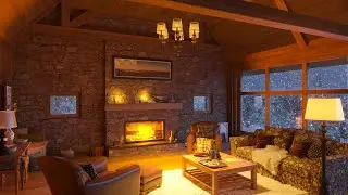 Winter Cabin with Snowstorm Sounds and Crackling Fireplace | Blizzard Sounds for Sleep, Relax, Study